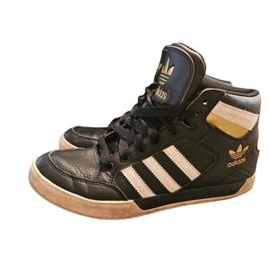 Adidas Hard Court Hi Mens Black Gold White Retro High Top Sneakers Shoes